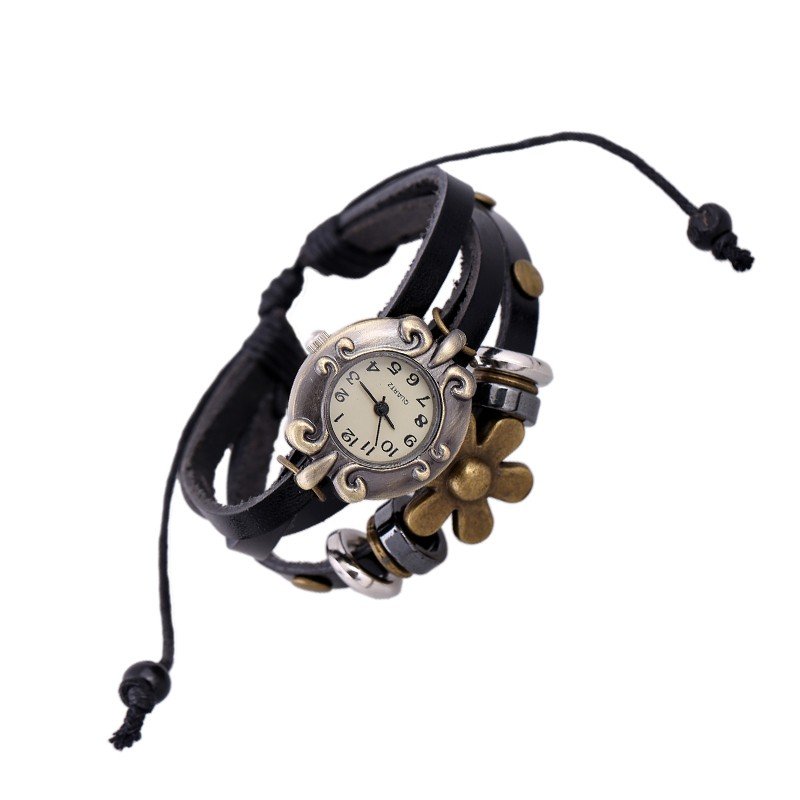 Beautiful Leather Wrap Bracelet Quartz Watch (Daisy Design)