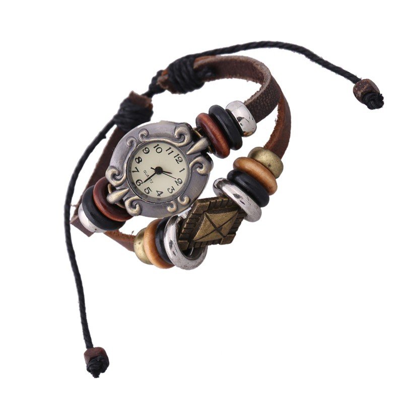 Beautiful Leather Wrap Bracelet Quartz Watch (Square Cross Design)