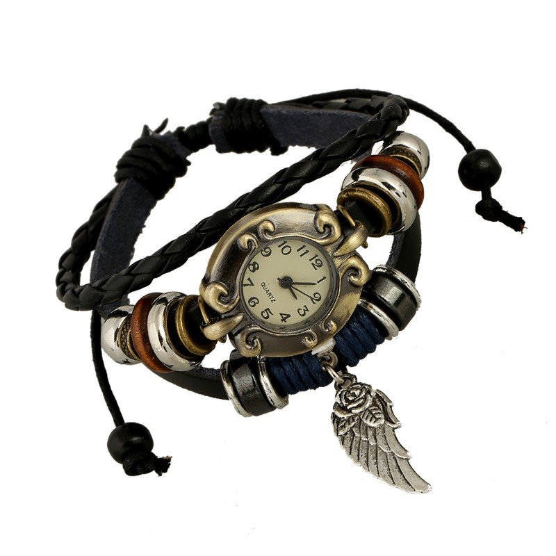 Beautiful Leather Wrap Bracelet Quartz Watch (Wing Feather Design)
