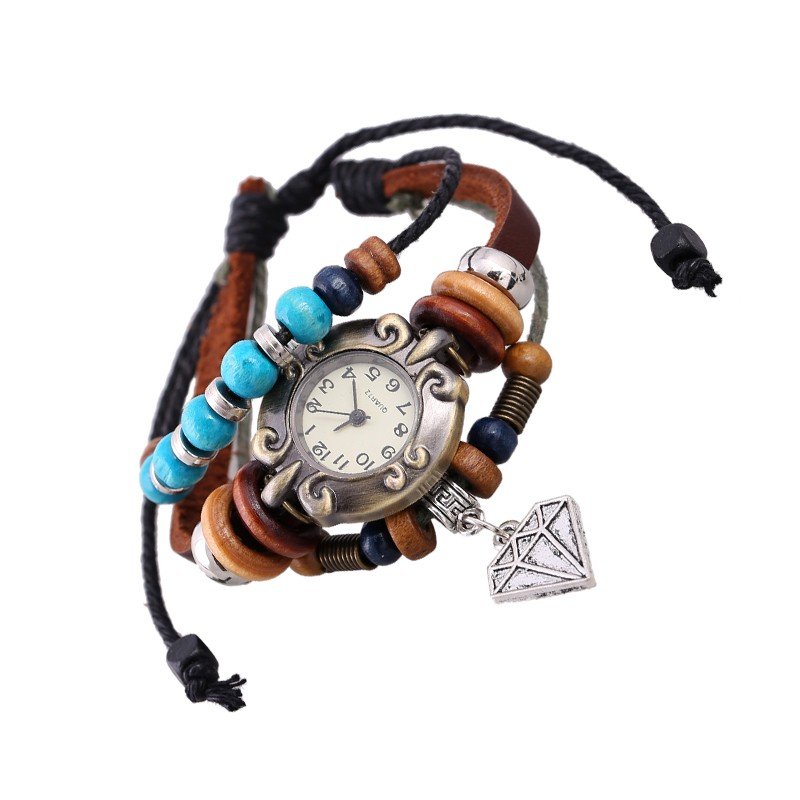 Beautiful Leather Wrap Bracelet Quartz Watch (Diamond Design)