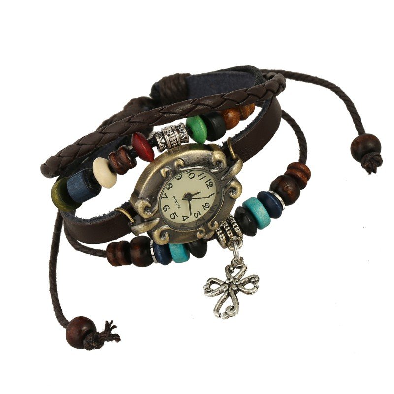 Beautiful Leather Wrap Bracelet Quartz Watch (Celtic Cross Design)