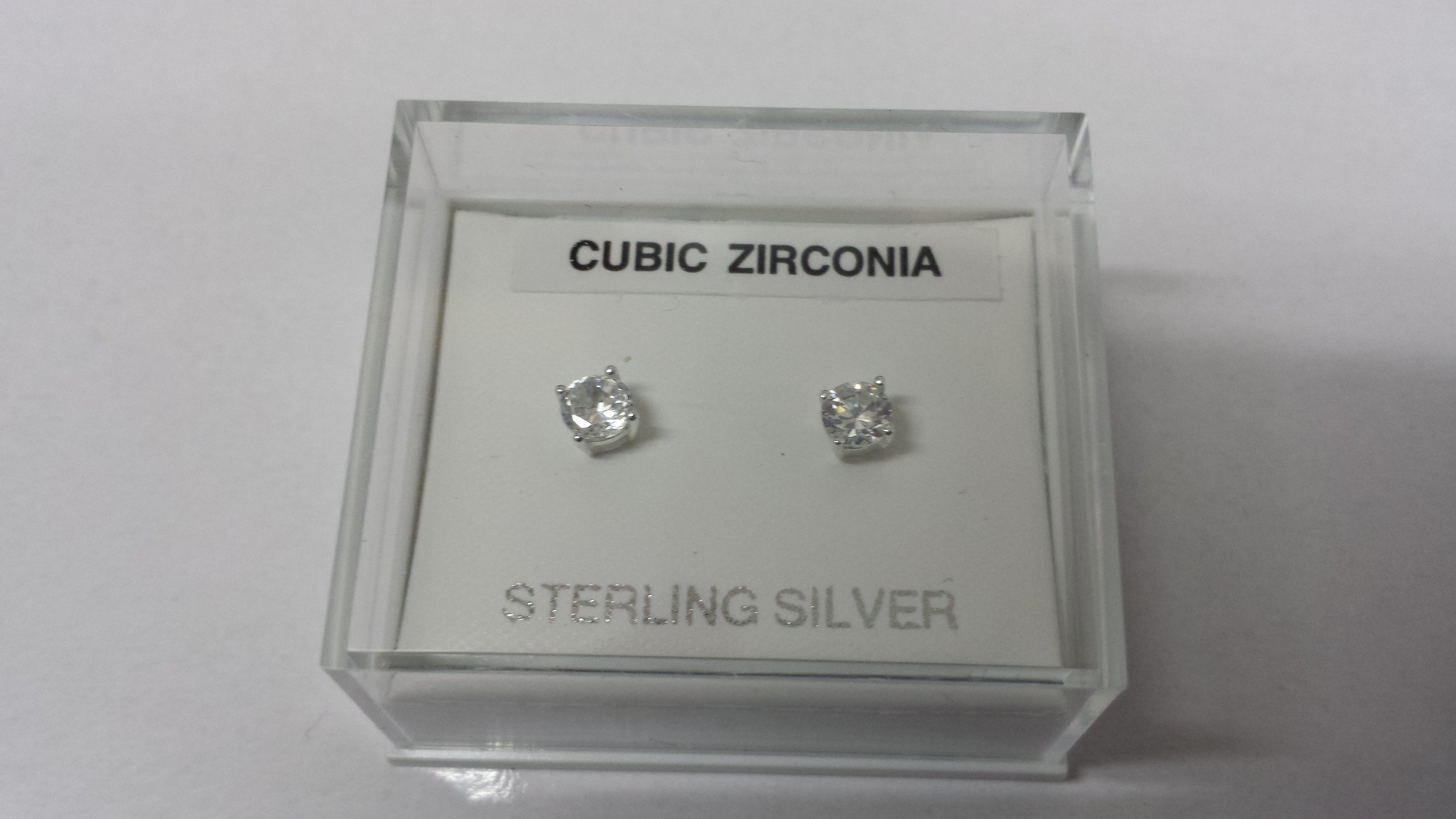 Pair of 4mm Round Sterling Silver Cubic Zirconia Studs (169)