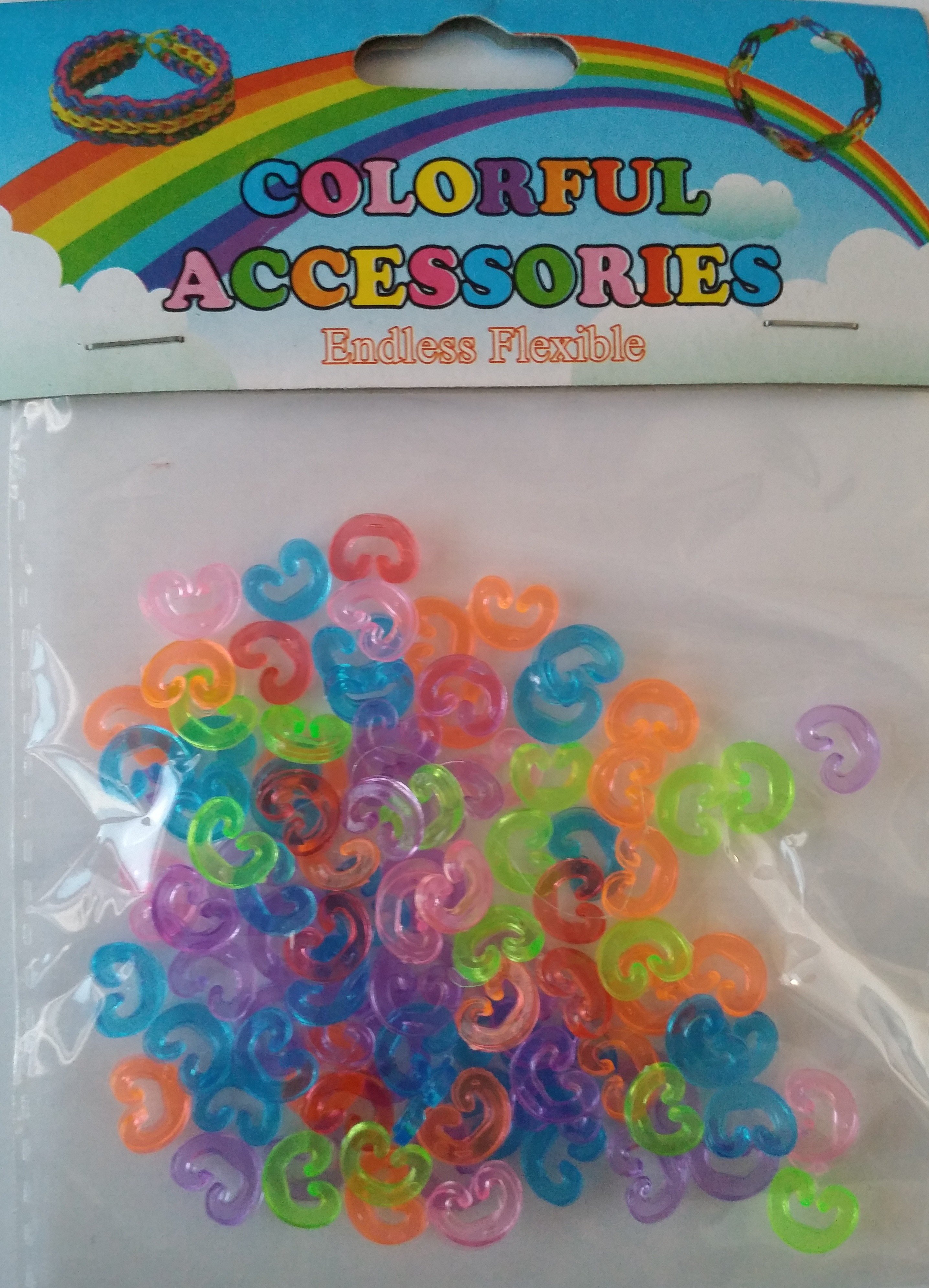 1 X Pack of 100 C Clips For Loom Bands (Trans Neon Colours)