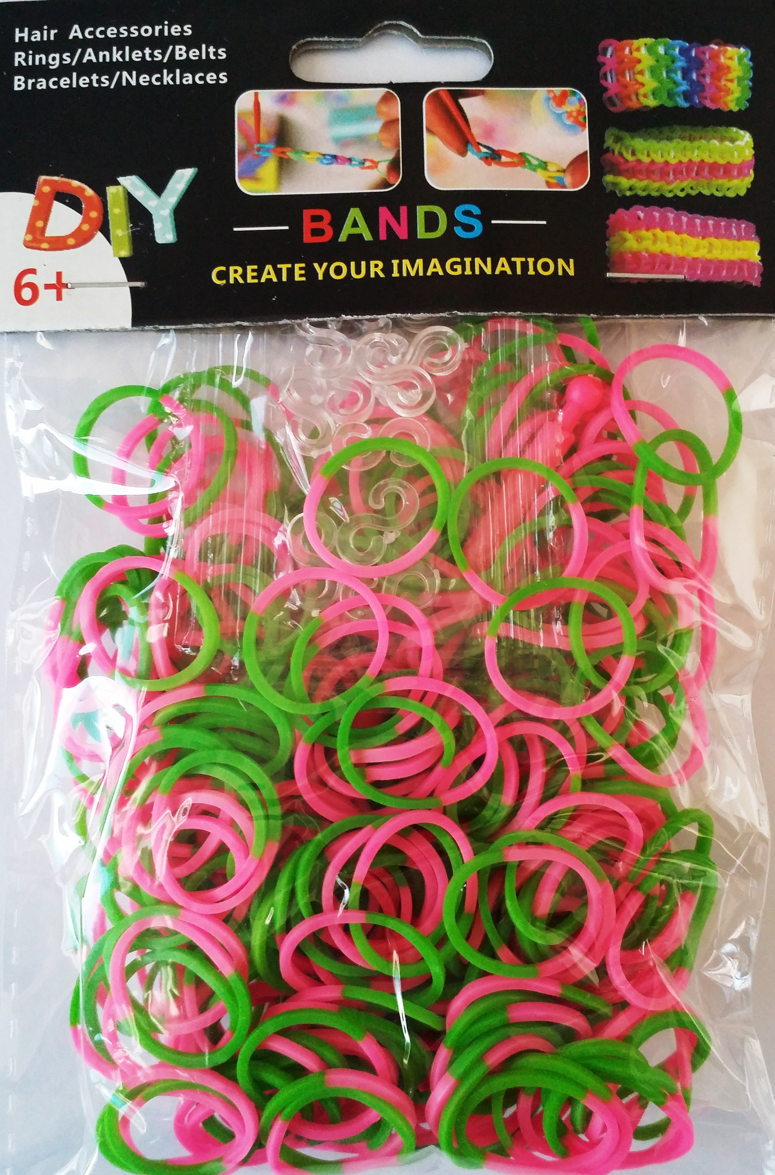 NEW 2 Tone Loom Bands- (Pink And Green) 300s x 12 Packs