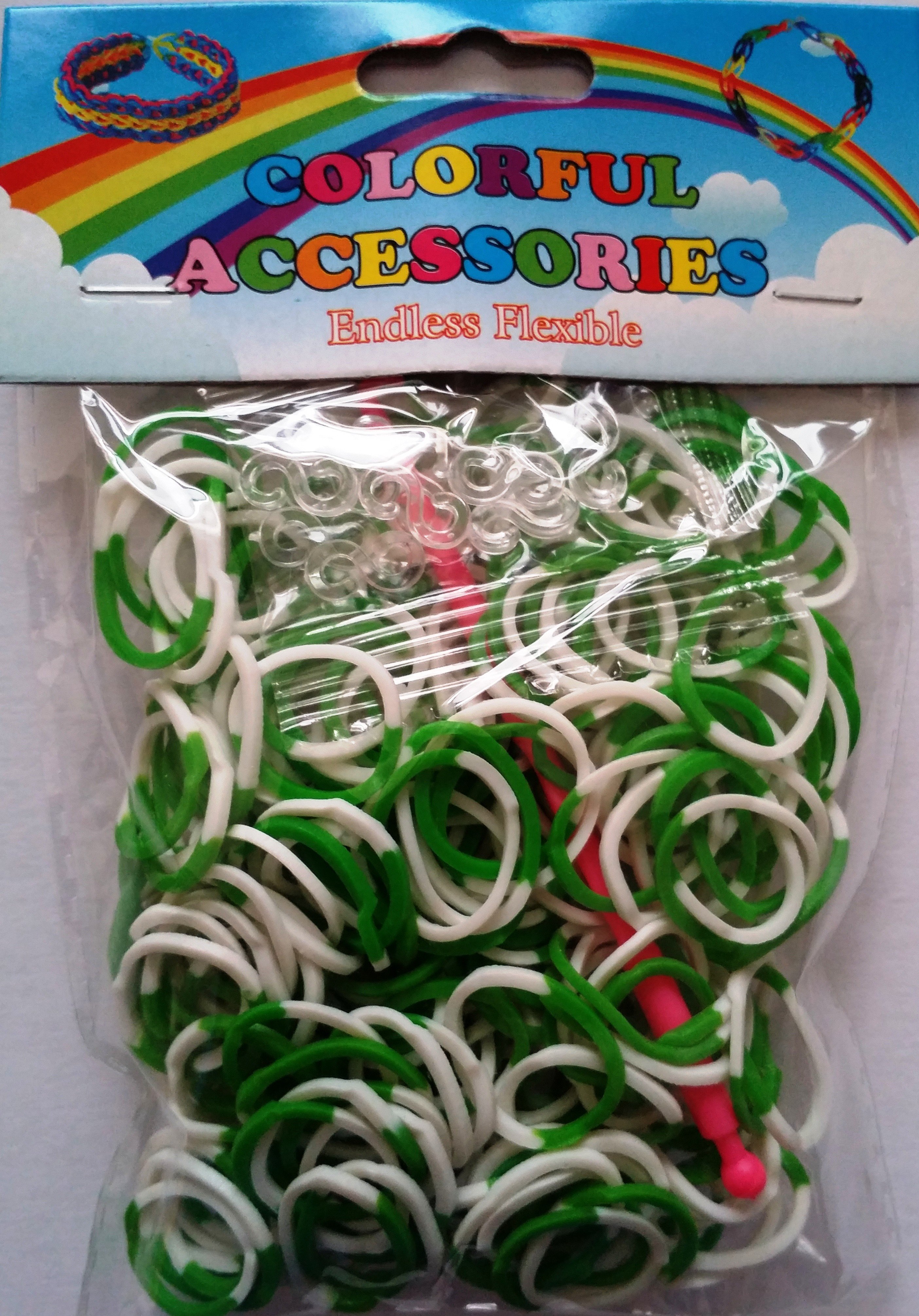 NEW 2 Tone Loom Bands- (Green And White) 300s x 12 Packs