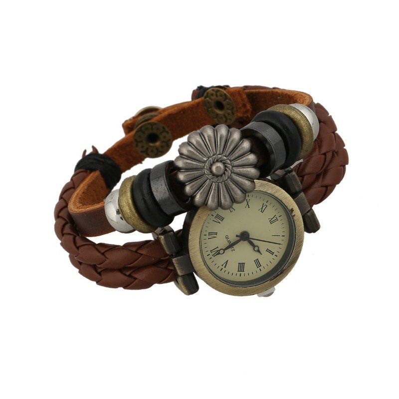 Beautiful Leather Wrap Bracelet Quartz Watch (Floral Daisy Design)