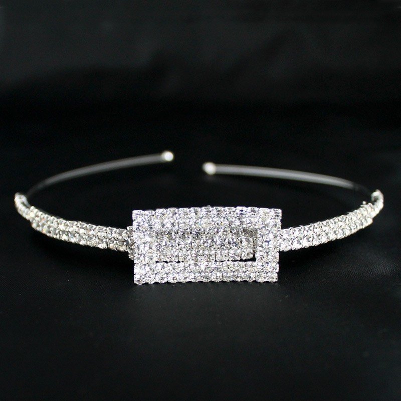Bridal Tiara Rectangle Diamond Detail - Silver (GS21371) 