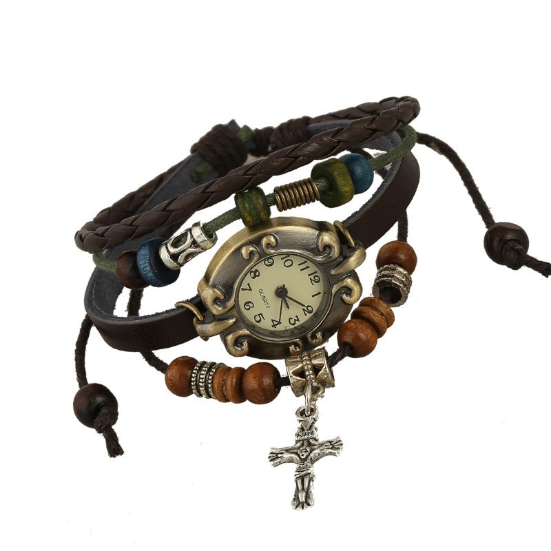 Beautiful Leather Wrap Bracelet Quartz Watch (Cross Design)