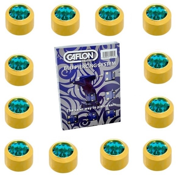 Pack Of 12 Caflon Mini Birthstones December (Blue Zircon) Ear Piercing Studs - 24ct