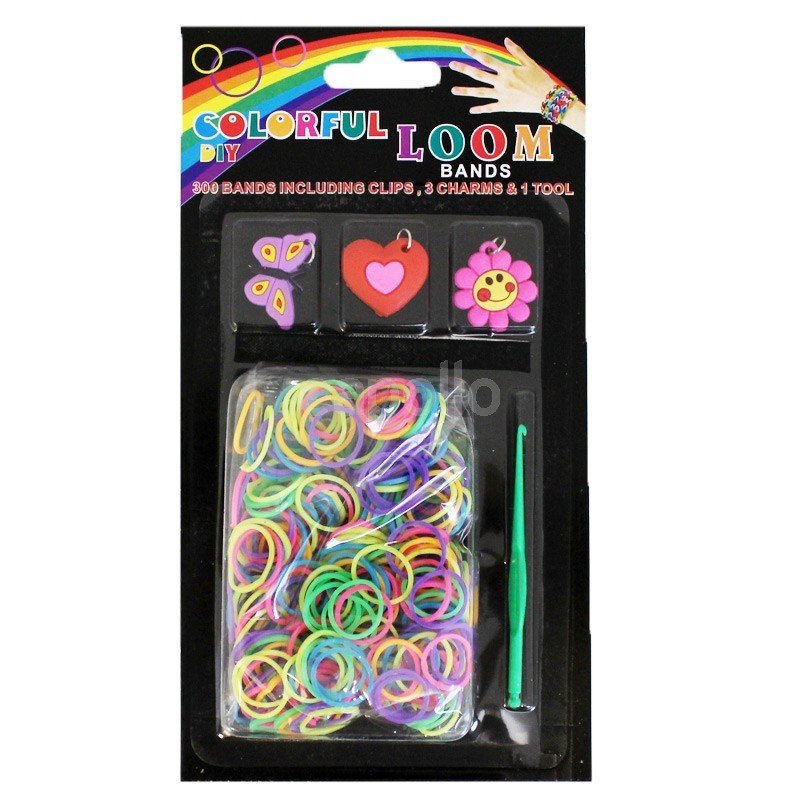 6 x DIY Colourful Loom Band Charm Kits (Girly Charm Red Hearts Butterfly Designs)