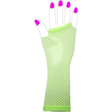 Two Long Neon Fishnet Fingerless Gloves one size - Green