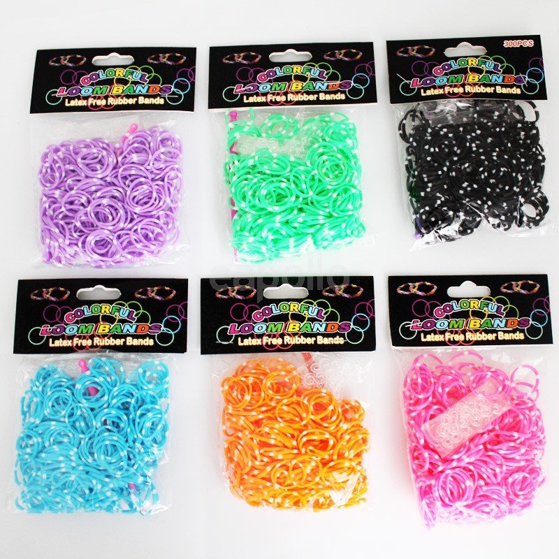 Colourful Loom Bands- With White Pattern (Assorted Block Colours) 300s 12 Packs