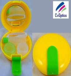 Round Yellow Contact Lens Mirror Case Ideal Travel Kit