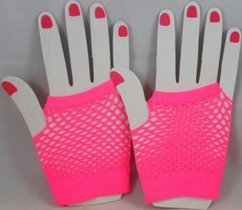 Short Neon Fishnet Fingerless Gloves one size - Pink