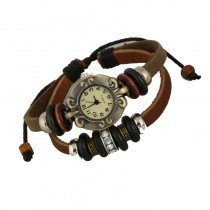 Beautiful Leather Wrap Bracelet Quartz Watch (Diamante Design)