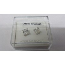 Pair of 6mm Square Sterling Silver Cubic Zirconia Studs (138)