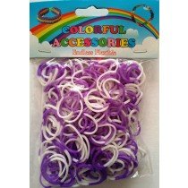NEW 2 Tone Loom Bands- (Purple And White) 300s x 12 Packs