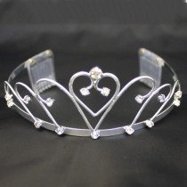 Bridal Tiara With Comb Heart & Crystal Stones - Silver (GS40438) 