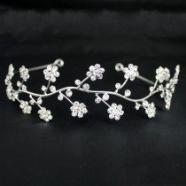 Bridal Tiara Crystal Flowers Design - Silver (40426)