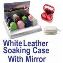White Leather Contact Lens soaking Case With Mirror