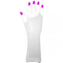 Two Long Neon Fishnet Fingerless Gloves one size - White