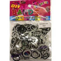 Colourful Loom Bands (Black And White Mix 300s) 12 Packs