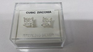 Pair of 7mm Square Sterling Silver Cubic Zirconia Table Design Studs (134)
