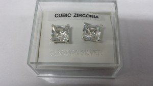 Pair of 8mm Square Sterling Silver Cubic Zirconia Studs (139)