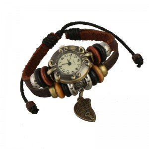 Beautiful Leather Wrap Bracelet Quartz Watch (Dont Forget Me Design)