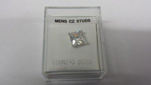 Men's 8mm Square Sterling Silver Cubic Zirconia Stud (197)