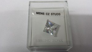 Men's 10mm Square Sterling Silver Cubic Zirconia Stud (198)
