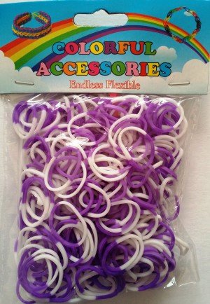 NEW 2 Tone Loom Bands- (Purple And White) 300s x 12 Packs