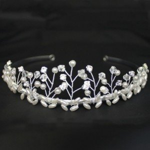 Bridal Tiara Diamond & Pearl - Silver 40421