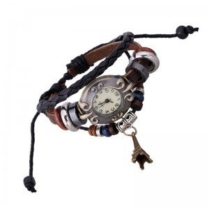 Beautiful Leather Wrap Bracelet Quartz Watch (Eiffel Tower Design)