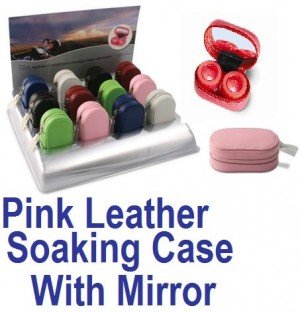 Baby Pink Leather Contact Lens soaking Case With Mirror